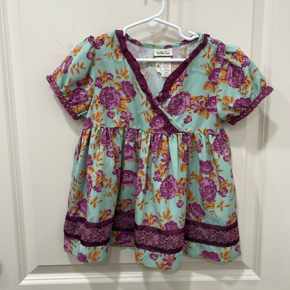 Matilda Jane floral top plum and teal green with jacquard ribbon detail